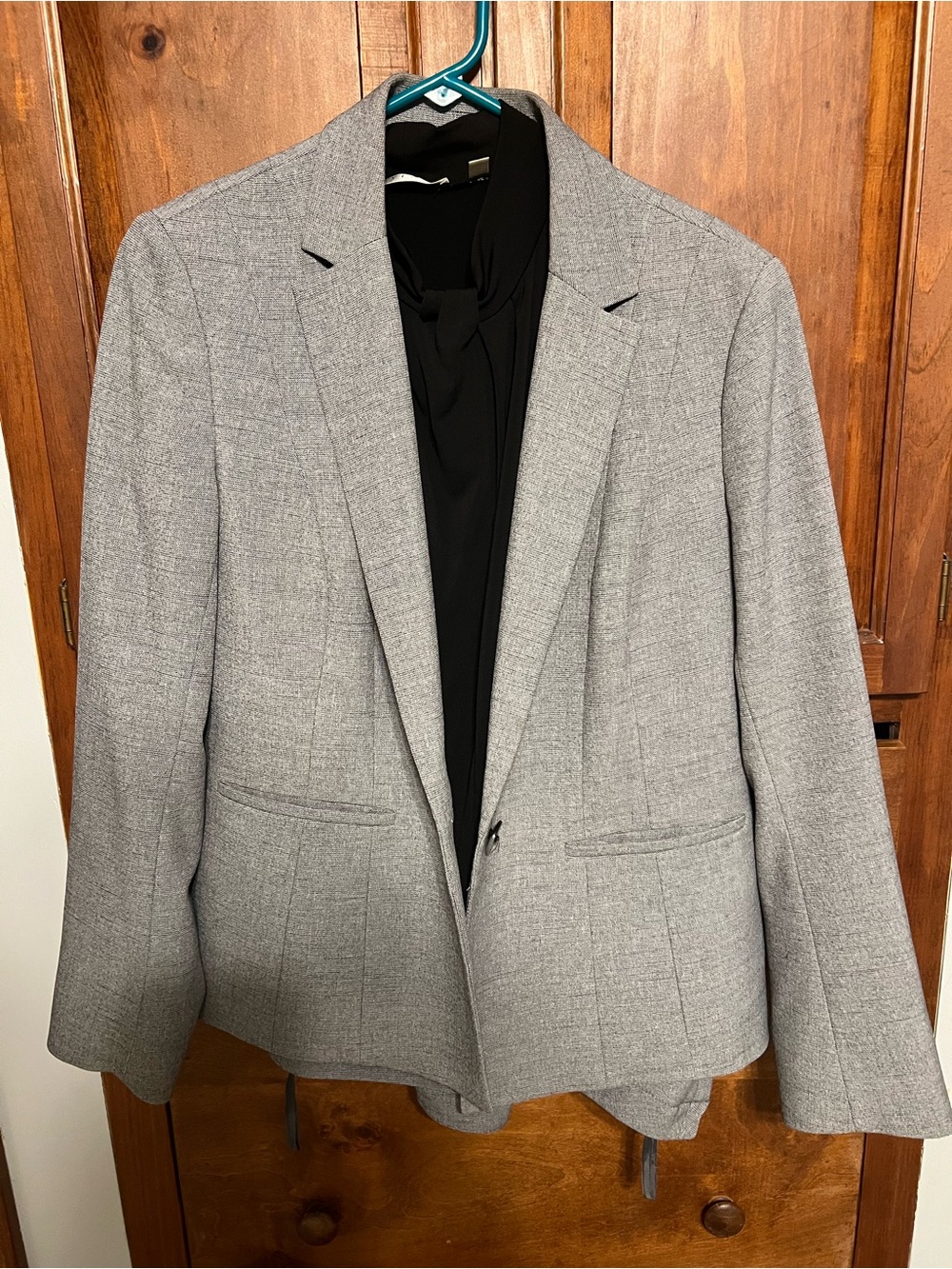 Kasper Grey Blazer with Black Blouse and Wide Leg Pants